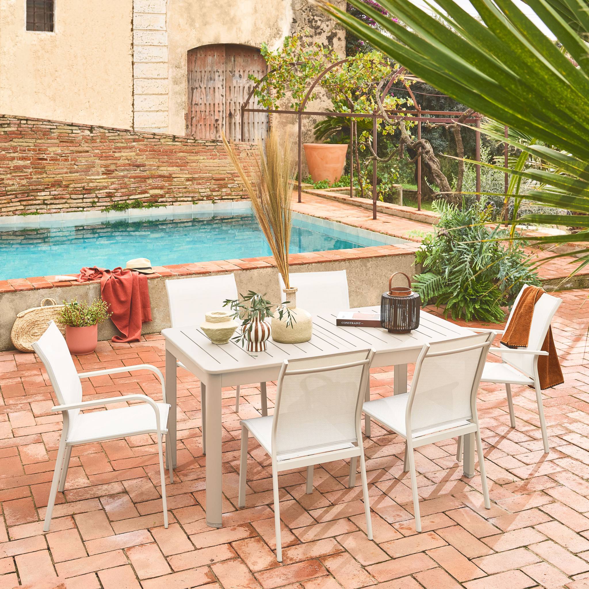 Table de jardin extensible aluminium + 6 assises SEATTLE + BUFFALO