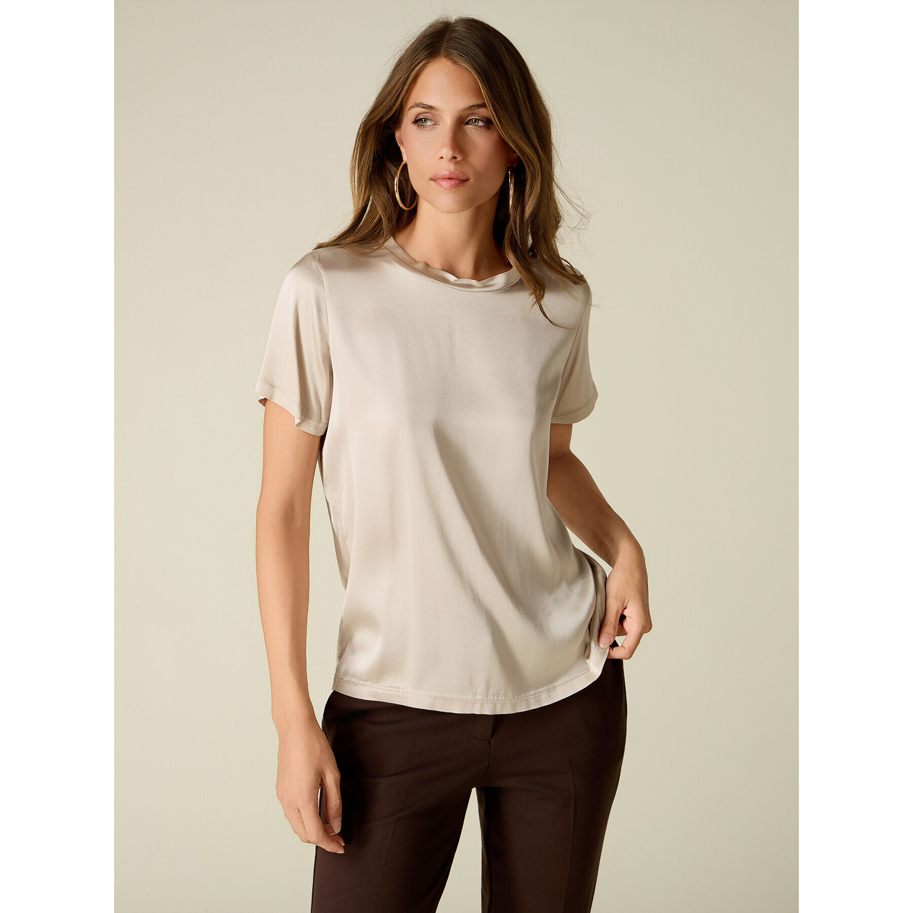 Oltre - Blusa in raso misto viscosa - Beige