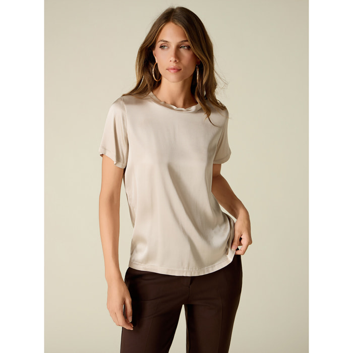 Oltre - Blusa in raso misto viscosa - Beige