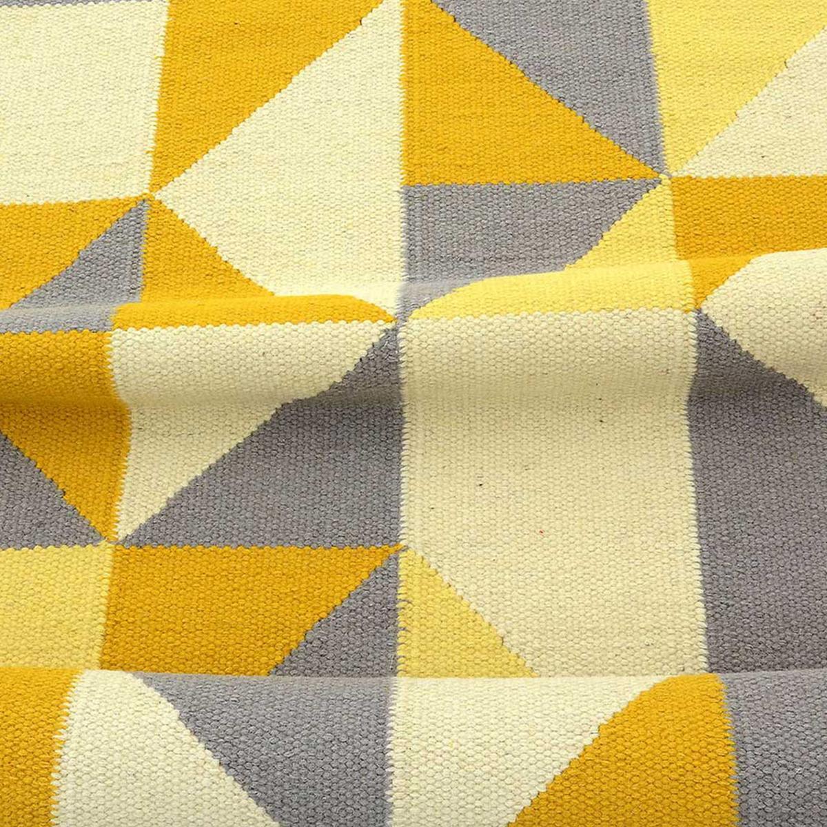 Tapis Kilim tissé à la main en laine motif Géométrique dans les teintes de Bleu