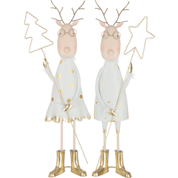 J-Line figurine Renne Arbre + Etoile - fer - or/blanc - 2 pcs - LED