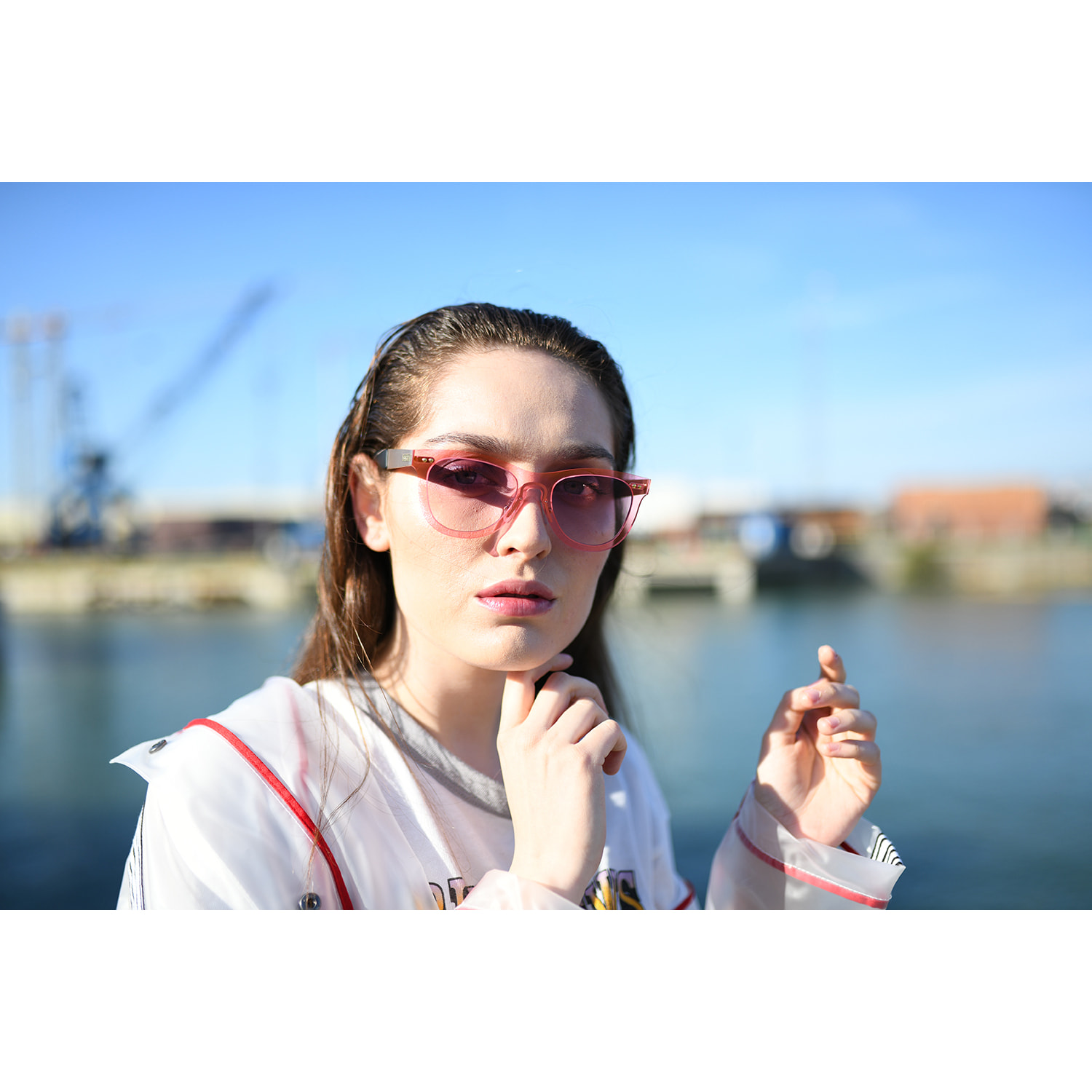 Gafas de sol OCEAN FLORENCIA - Trans / Violeta degradada con montura rosa transparente y patillas doradas