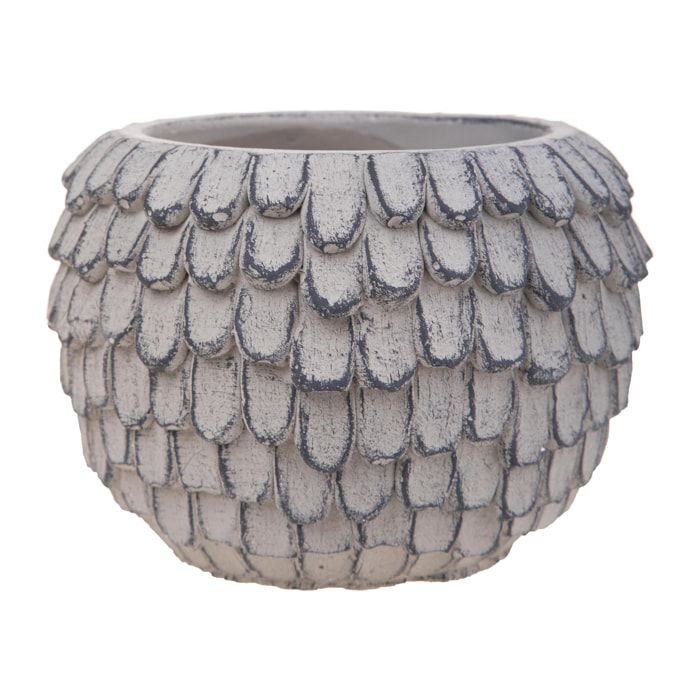 Cachepot Con Decorazione In Rilievo. Diametro 16 Cm - Pezzi 3 - 16X11,5X16cm - Colore: Grigio - Bianchi Dino - Decori Casa E Complementi