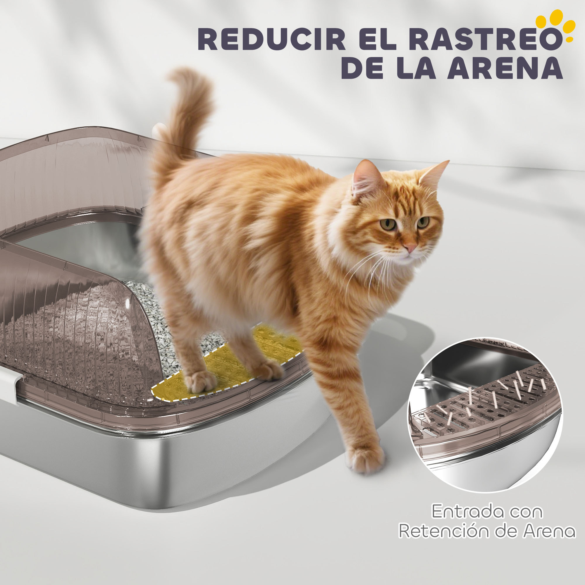 Arenero para Gatos Cubierto Extragrande Caja de Arena Cerrado con Bandeja de Acero Inoxidable Bordes Altos Pala y Zona para Caída de Arena sin Olor Fácil Limpieza para Gatos Grandes Gris