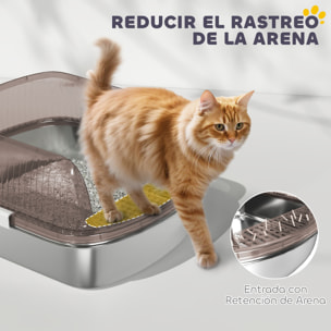 Arenero para Gatos Cubierto Extragrande Caja de Arena Cerrado con Bandeja de Acero Inoxidable Bordes Altos Pala y Zona para Caída de Arena sin Olor Fácil Limpieza para Gatos Grandes Gris