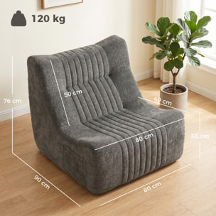 Fauteuil modulable design contemporain effet surpiqûres verticales tissu gris