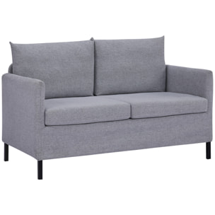 Sofá de 2 Plazas Salón Tapizado en Lino Sintético con Cojines 130x67x76,5cm Gris
