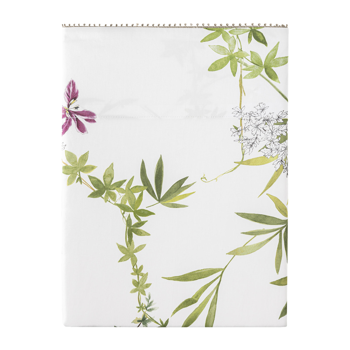 Drap plat imprimé en satin de coton bio, MATIN, Blanc