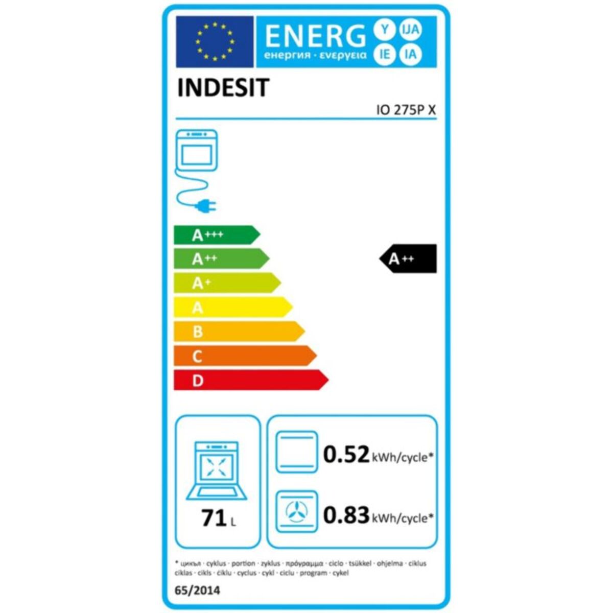 Four encastrable INDESIT IO275PX - Pyrolyse - Hydrolyse - Chaleur tournante - Porte froide