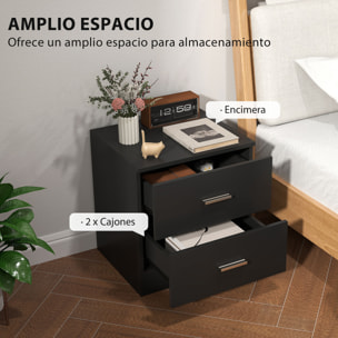 Mesita de Noche Moderna, Mesilla de Noche Dormitorio con 2 Cajones, Mesita Auxiliar para Salón, Dormitorio, 45x39,5x49 cm, Negro
