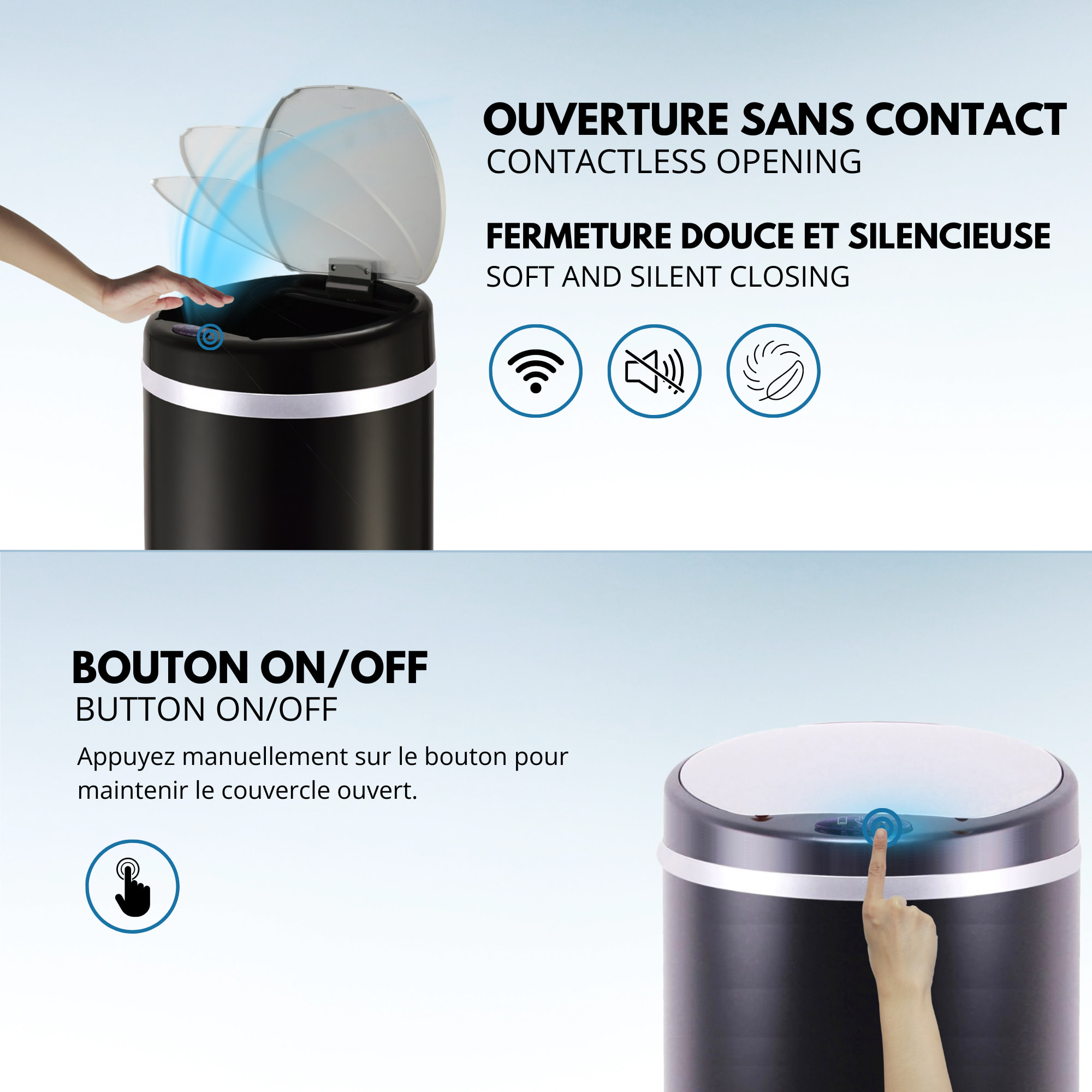 Poubelle automatique inox SOHO noir 42L