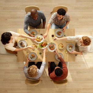 Mesa de Comedor Extensible, 70-140x80 cm, Mesa de Cocina Extensible, para 4-6 Personas, con Tirador de PU y Almohadillas de Fieltro, para Espacios Pequeños, Salón, Madera Natural