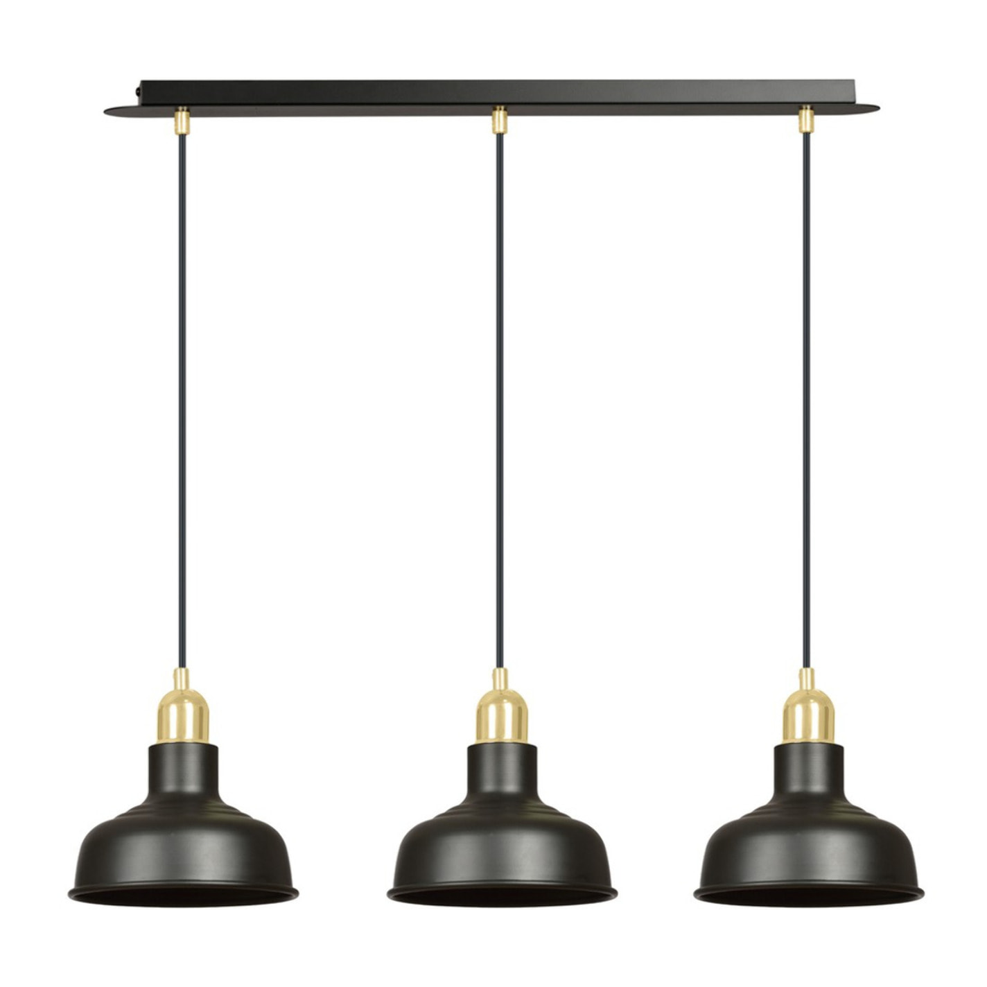 Lampada a sospensione Ibor in acciaio nero opaco e oro