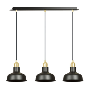 Lampada a sospensione Ibor in acciaio nero opaco e oro