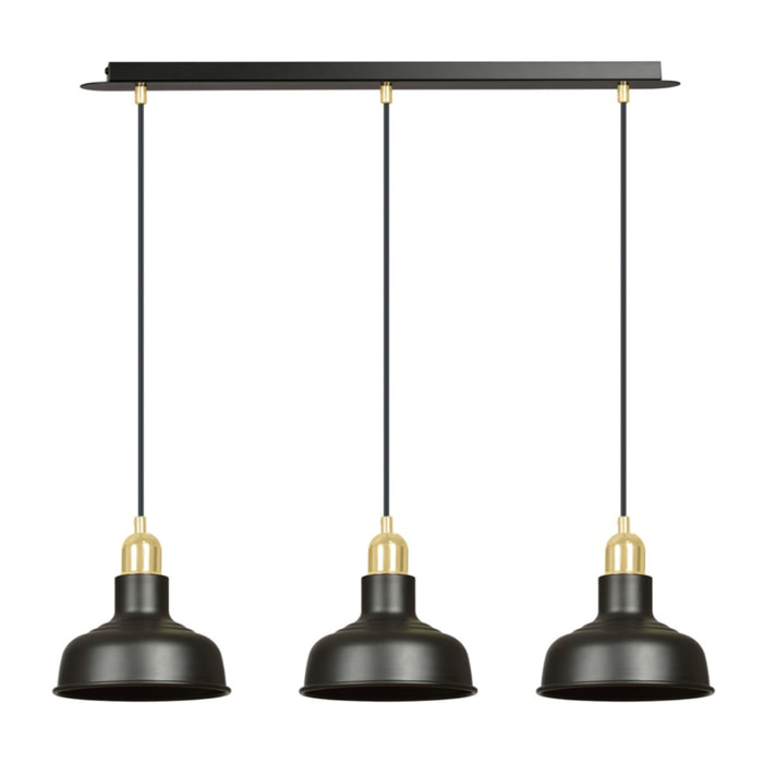 Lampada a sospensione Ibor in acciaio nero opaco e oro