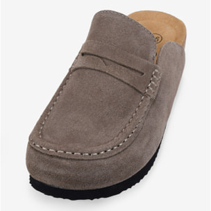 Zuecos taupe en piel con suela de corcho
