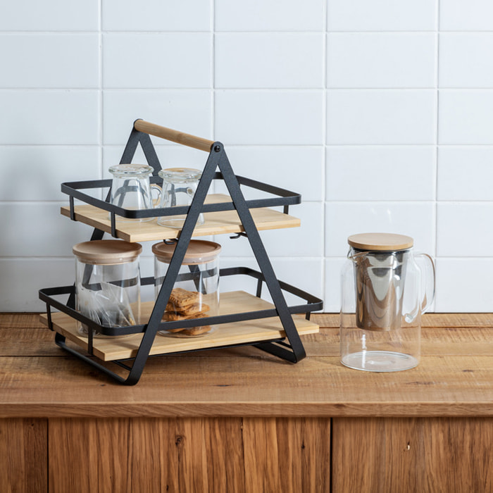 Étagère "Ordera" 2 niveaux avec anse en bambou noir