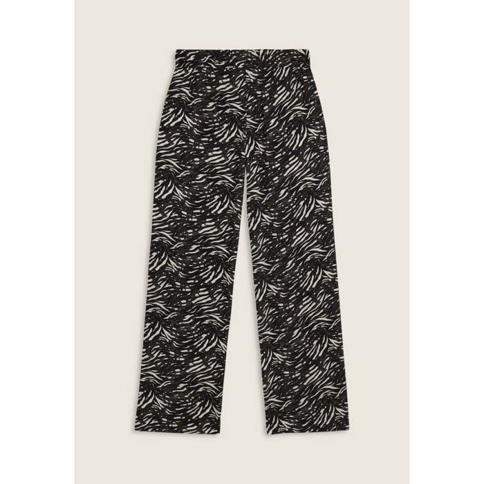 Pantaloni comfort in viscosa animalier con gamba ampia