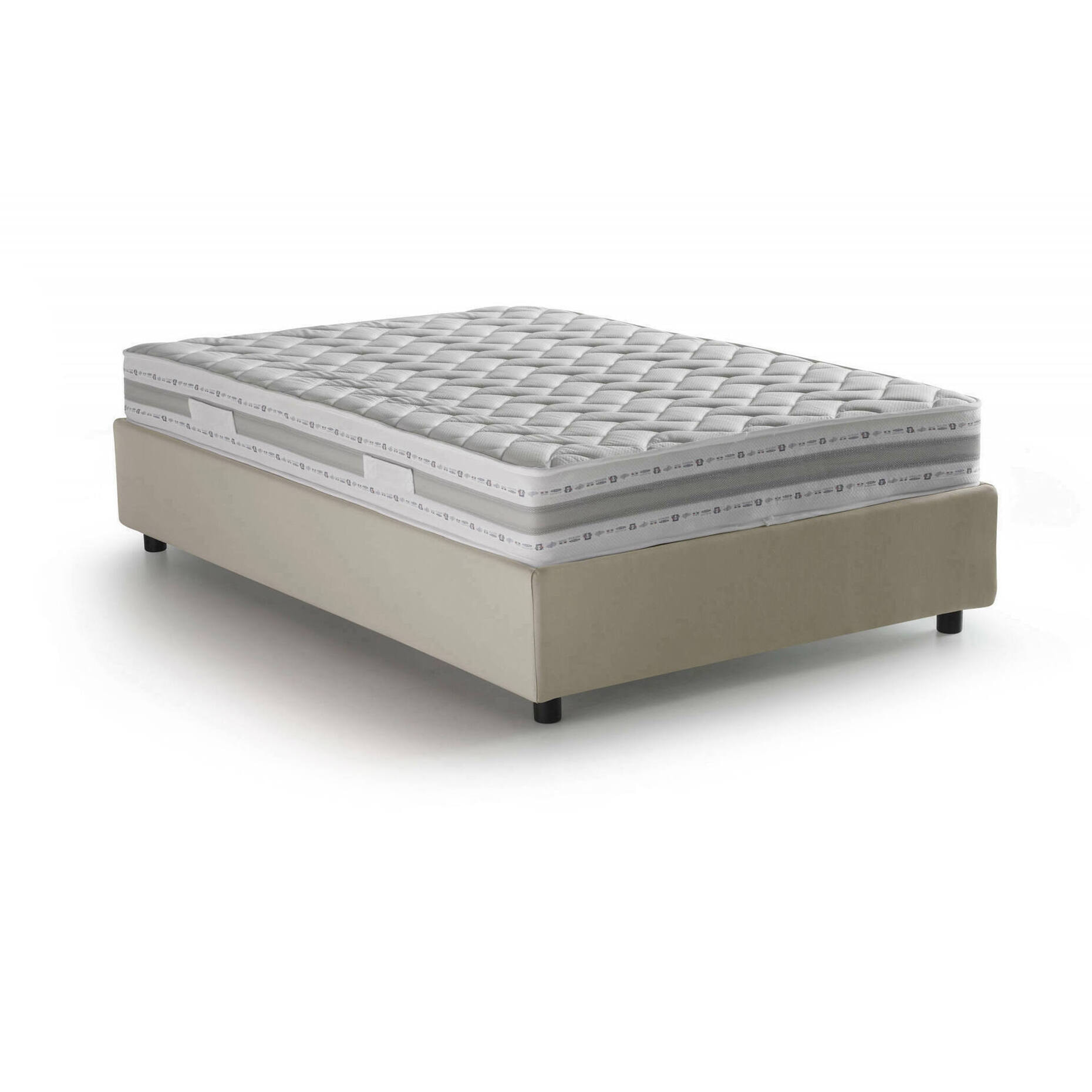 Letto piazza e mezza Abici, Letto contenitore con rivestimento in tessuto, 100% Made in Italy, Apertura frontale, con materasso Cm 120x200 incluso, Beige