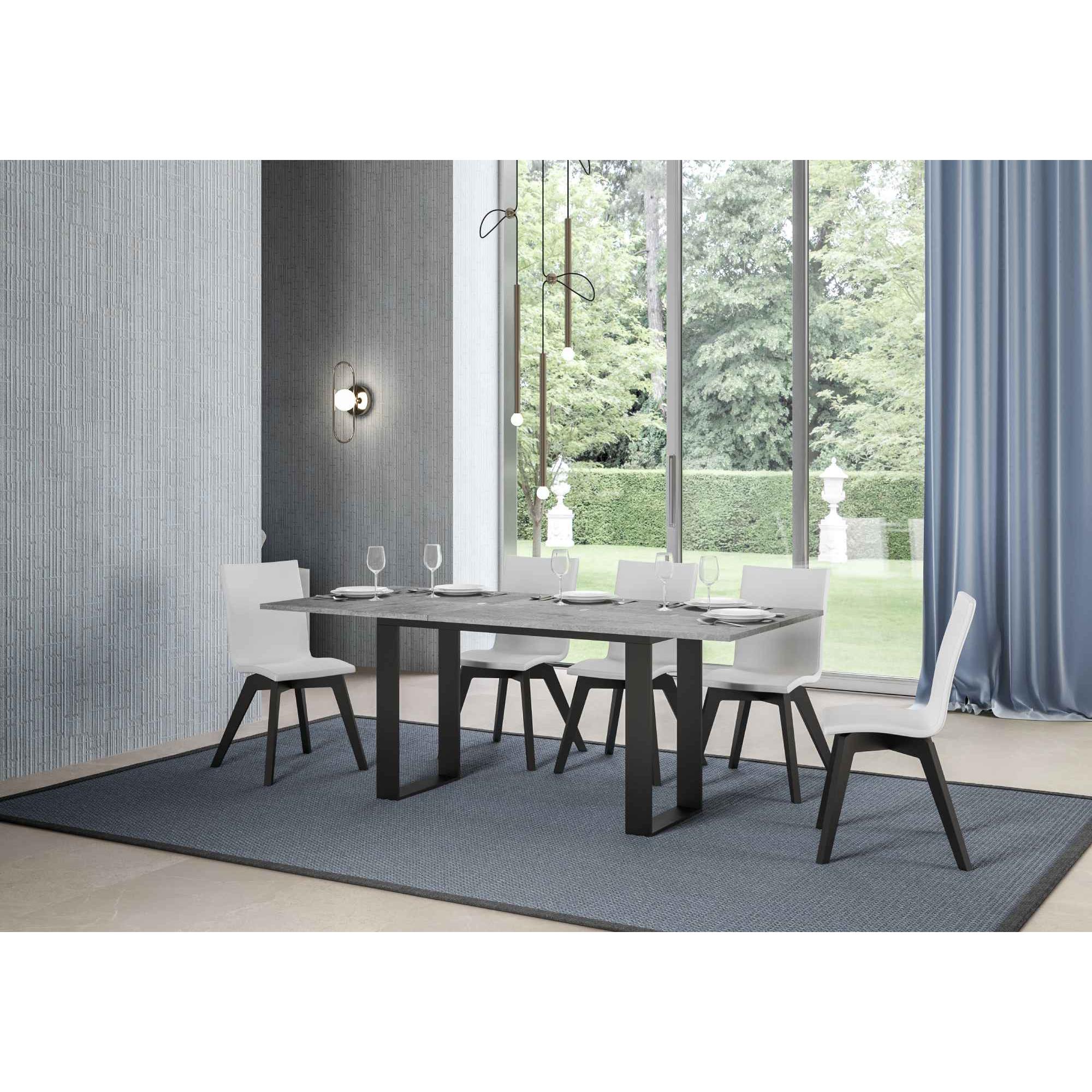 Table Tecno Double Ciment 120x45 ouverte/Allongée120x90/200x90 pieds/cadre Anthracite