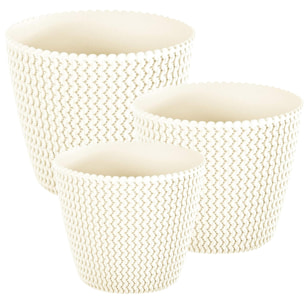 Pack 3 macetas redondas efecto rattan (5/8/11,5 litros), modelo Splofy blanco roto