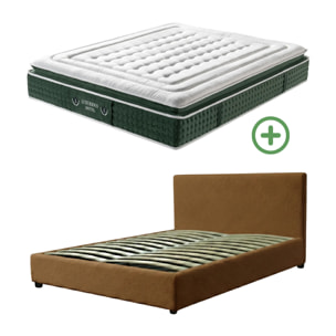 Ensemble matelas Jade & lit coffre Colisée | Mémoire de forme et ressorts ensachés | Grande capacité de stockage | Bouclette | Sable