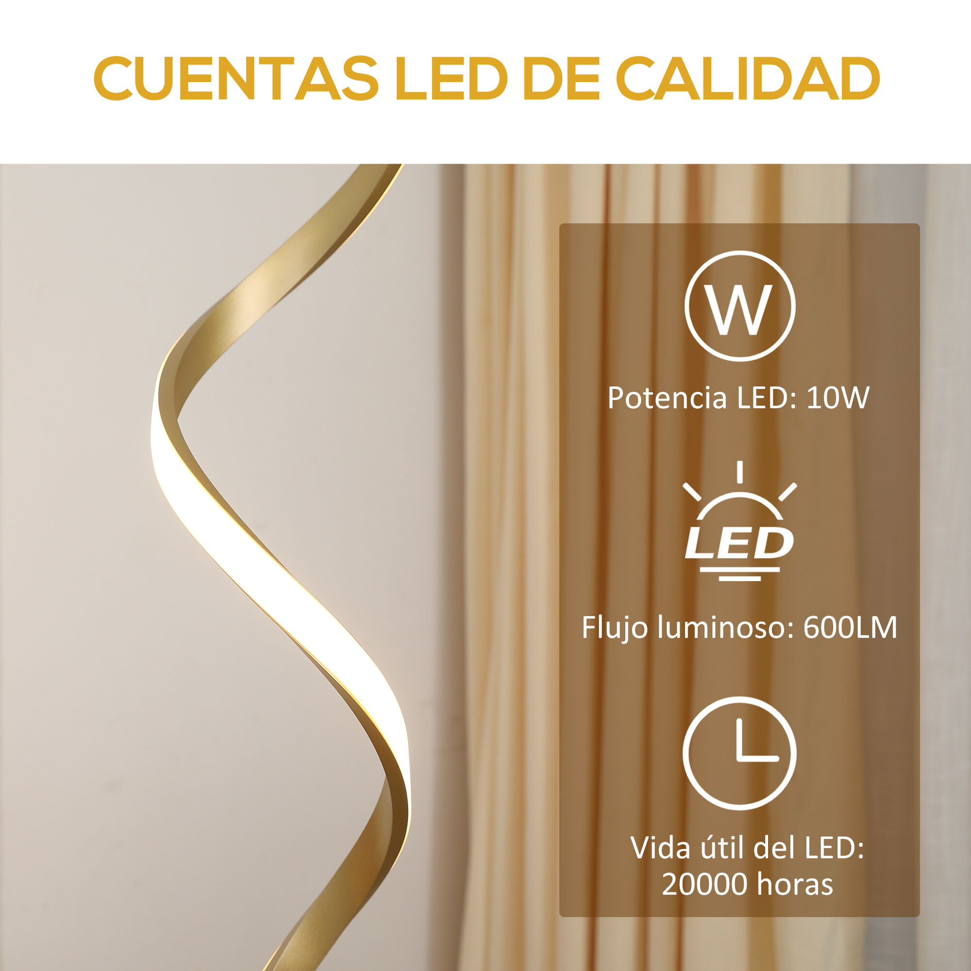 HOMCOM Lámpara de Pie de Metal Lámpara de Suelo Moderno con Luces LED Máx. 10W IP20 Interruptor de Pie para Salón Dormitorio Oficina 20,5x20,5x147 cm Dorado