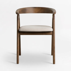 Chaise en bois d'hévéa marron et tissu beige - Hawa