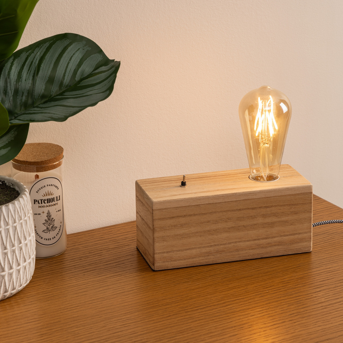 Lampe socle "Tibu" beige H9cm