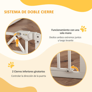 Barrera de Seguridad para Perros Extensible 74-100 cm, para Puertas y Escaleras, Barrera para Perros con Cierre Automático, Doble Bloqueo, Montaje a Presión y 2 Extensiones 7/14cm, Blanco