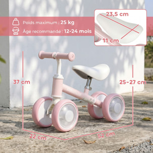 Draisienne enfant 4 roues LED réglable rose