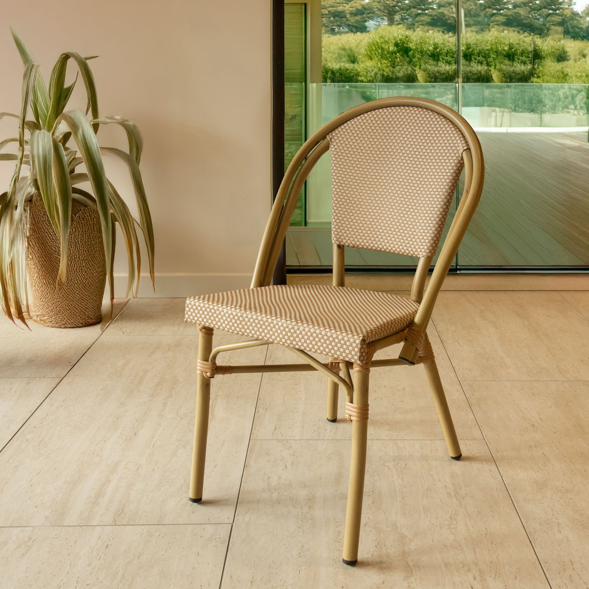 Lot de 2 fauteuils de table beige et structure en aluminium AMALFI