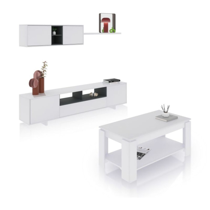 Pack salón con mesa de centro Kenzo Plus V1 Blanco Brillo - Gris Antracita