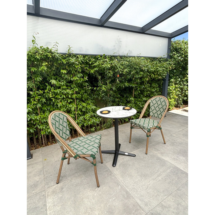 BISTRO - Ensemble repas de jardin 2 places en acier et plateau en HPL