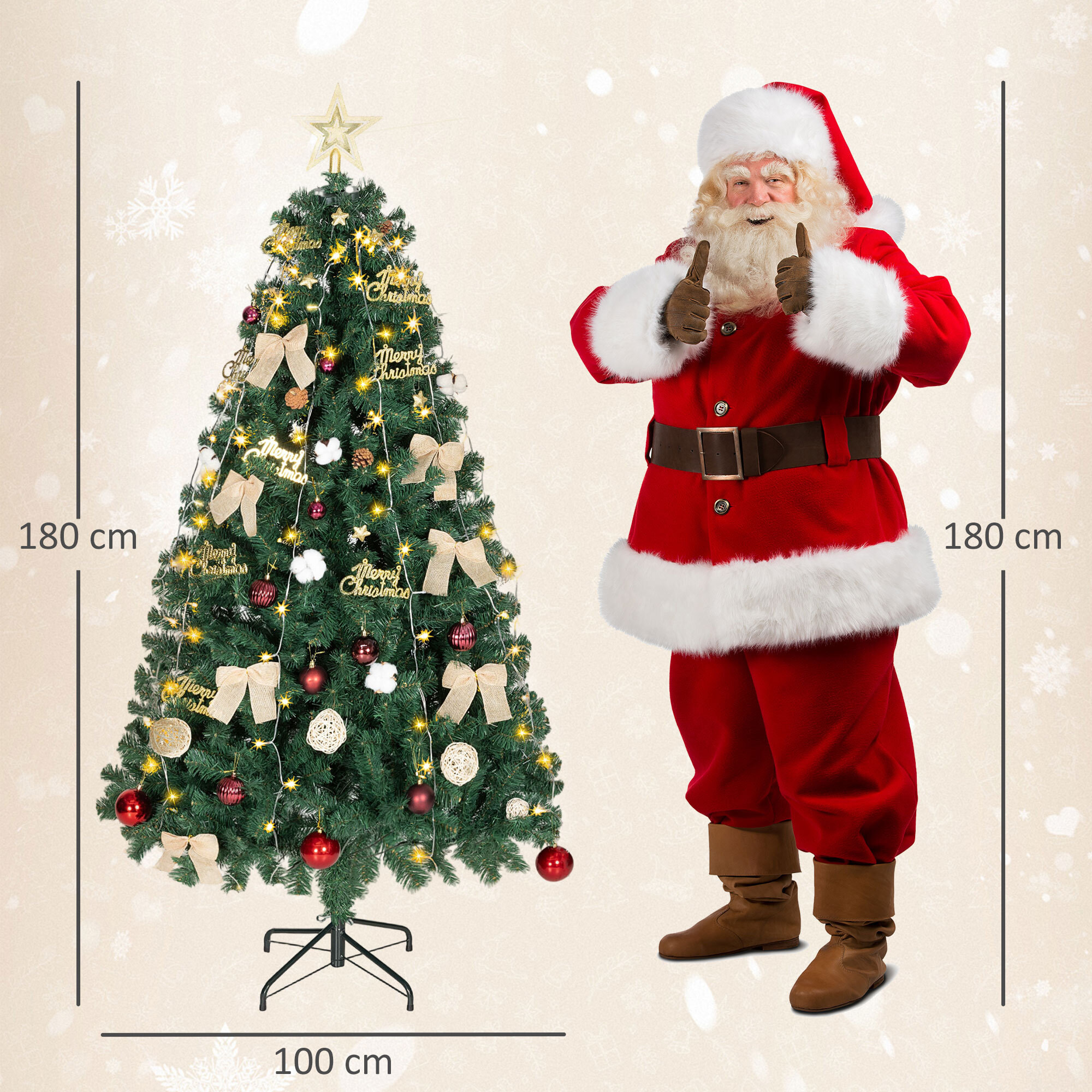 Árbol de Navidad 180 cm con Adornos, 200 Luces LED Blanco Cálido, Árbol de Navidad Decorado con 8 Modos de Iluminación, 650 Ramas, Soporte de Acero, Decoración para Hogar, Fiesta, Interior