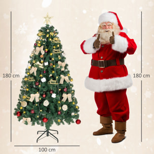 Árbol de Navidad 180 cm con Adornos, 200 Luces LED Blanco Cálido, Árbol de Navidad Decorado con 8 Modos de Iluminación, 650 Ramas, Soporte de Acero, Decoración para Hogar, Fiesta, Interior