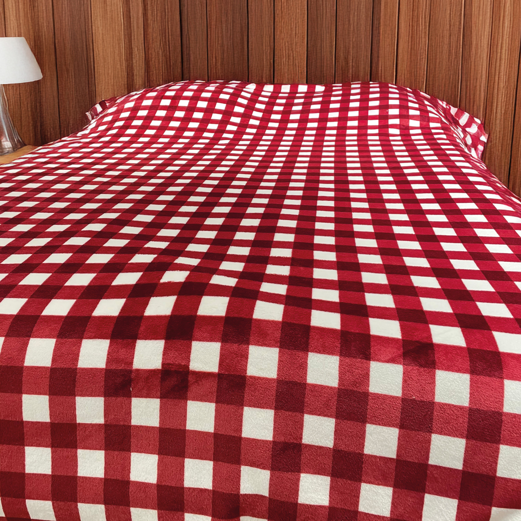Jeté de canapé et lit motif vichy en polaire - Bordeaux