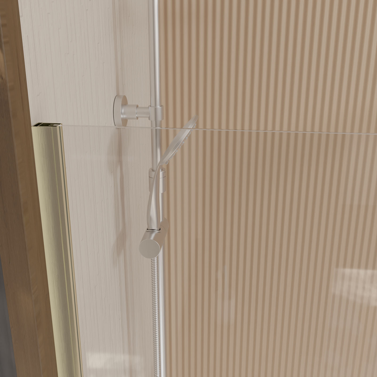 Paroi de Douche 50x195 cm en Verre Trempé 5 mm - Finition Or Brossé - GOLD ELEMENTARY