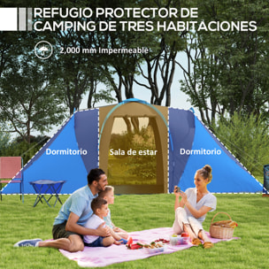 Tienda de Campaña Familiar tipo Túnel para de 4-6 Personas Impermeable 2000 mm Tienda de Camping Plegable con 2 Dormitorios Bolsa para Senderismo 555x225x190 cm Gris y Azul