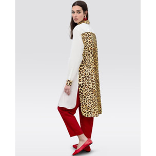 Blusa in popeline con stampa animalier a contrasto
