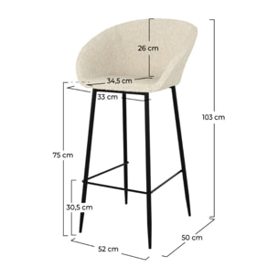 Lot de 2 chaises de bar effet laine bouclette blanche 75 cm - Marquise