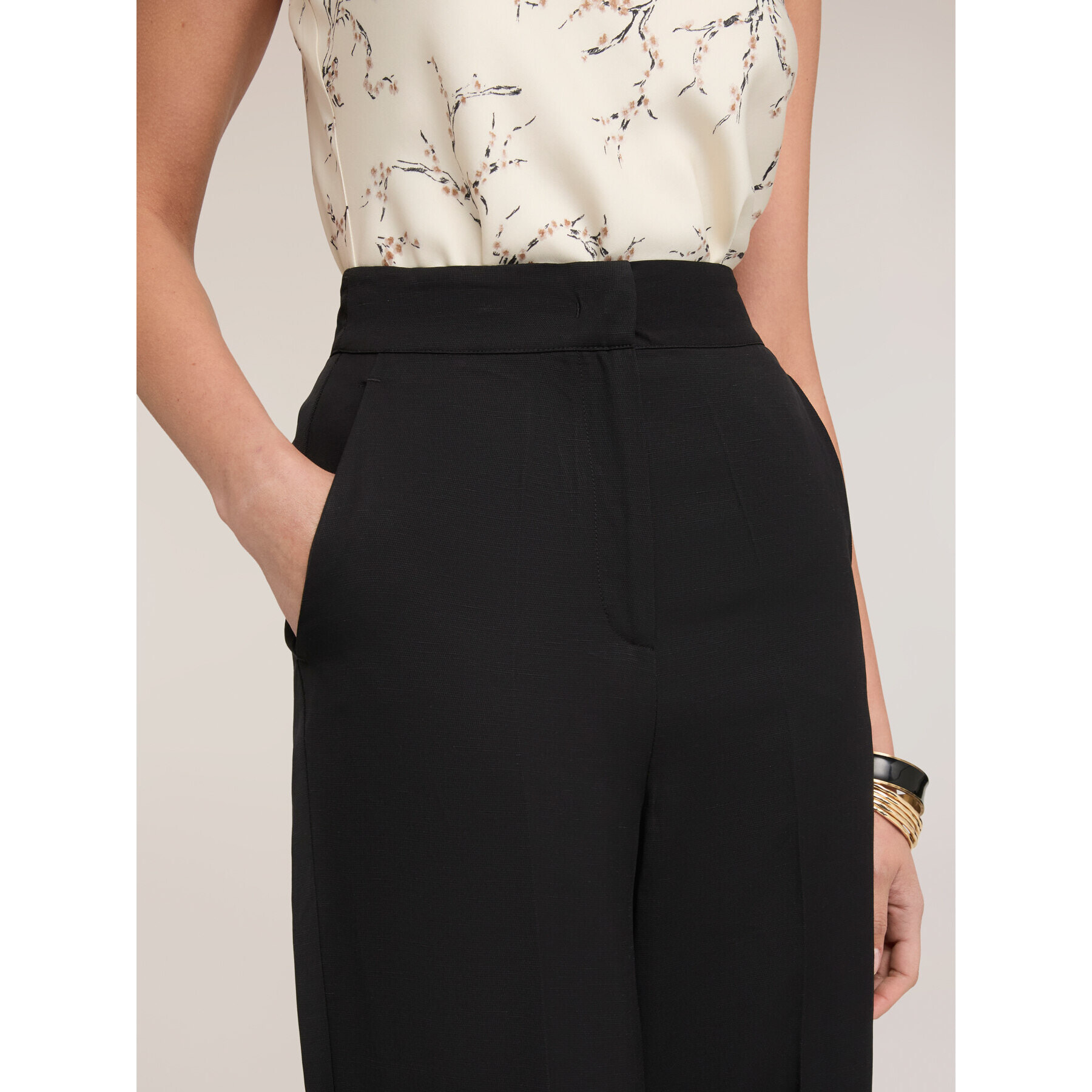 Motivi - Pantaloni palazzo in misto lino - Nero