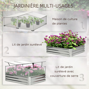 Mini serre de jardin carré potager 2 lucarnes dim. 126L x 107l x 67H cm alliage alu. acier galvanisé ondulé polycarbonate