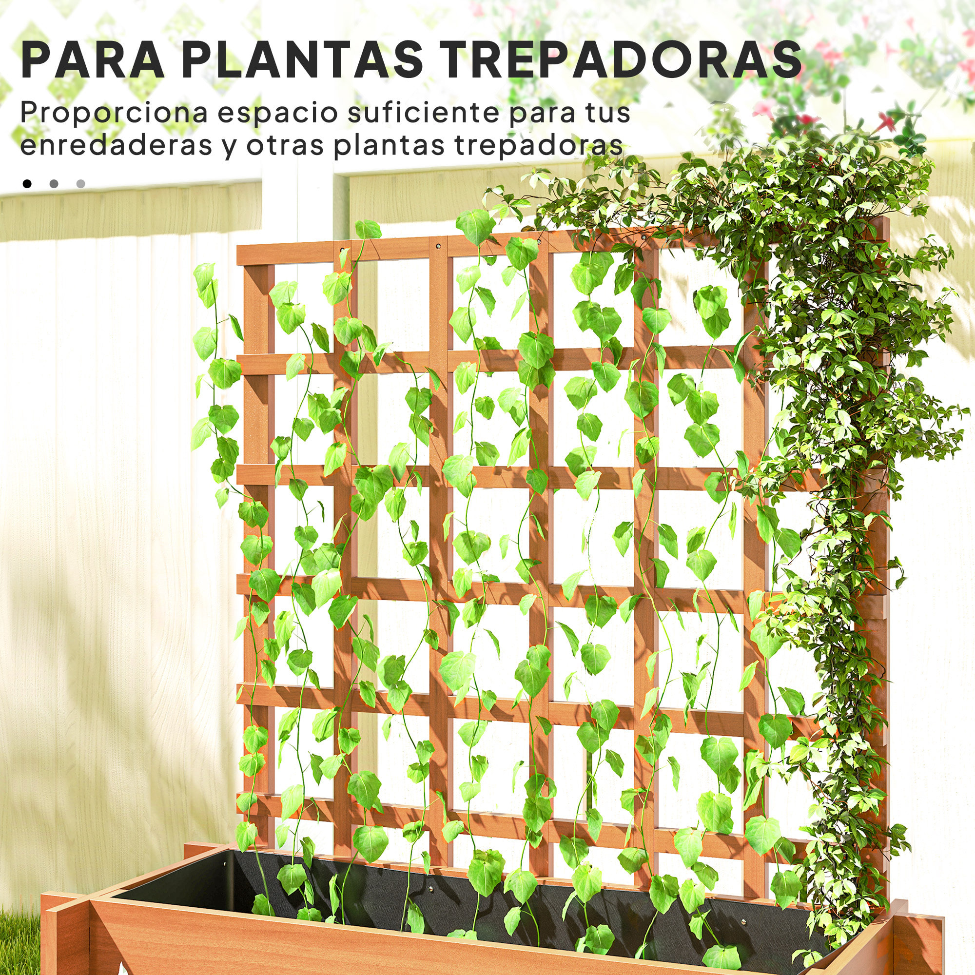 Jardinera con Enrejado de 3 Niveles, Jardinera Exterior Grande de Madera para Plantas Trepadoras, con Tela no Tejida, Macetero Elevado para Jardín, Patio, Terraza, 95x95x110 cm, Marrón