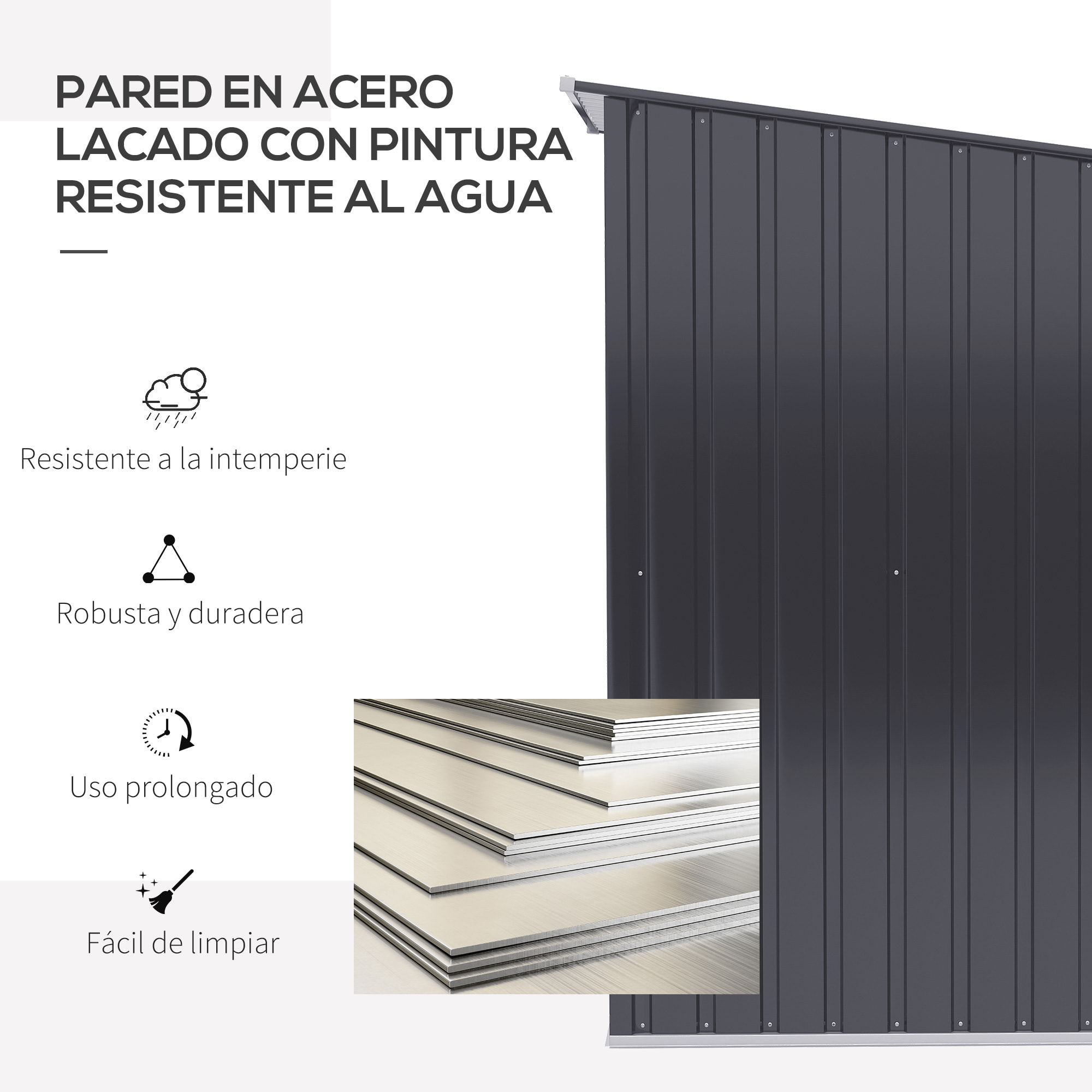 Caseta de Jardín 0,92 m² 100x103x160 cm Cobertizo Exterior de Acero Galvanizado con Puerta Cerradura y Techo Inclinado para Almacenamiento de Herramientas Gris Oscuro