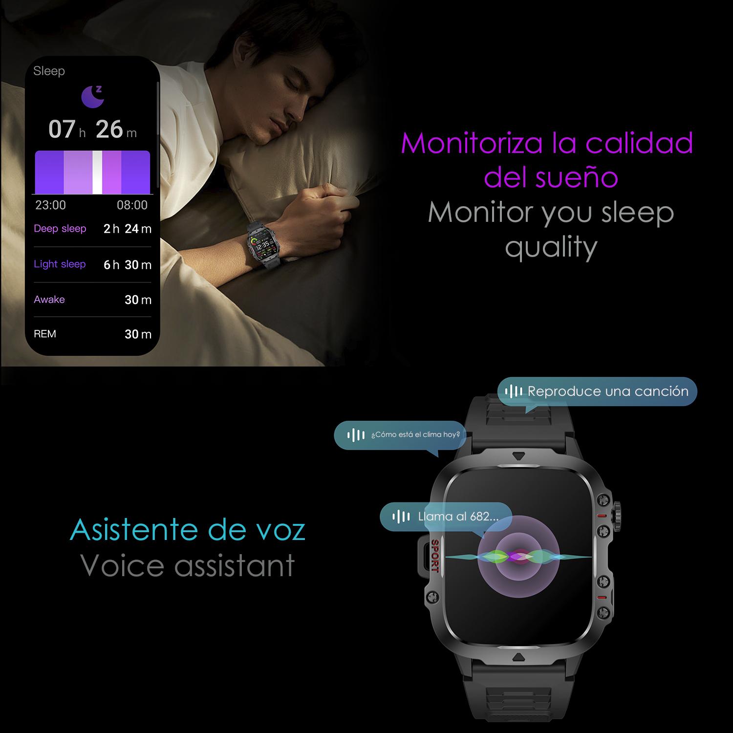 Smartwatch da esterno QX11. Chiamate Bluetooth, notifiche push, più di 100 modalità sportive. Monitoraggio cardiaco e O2.