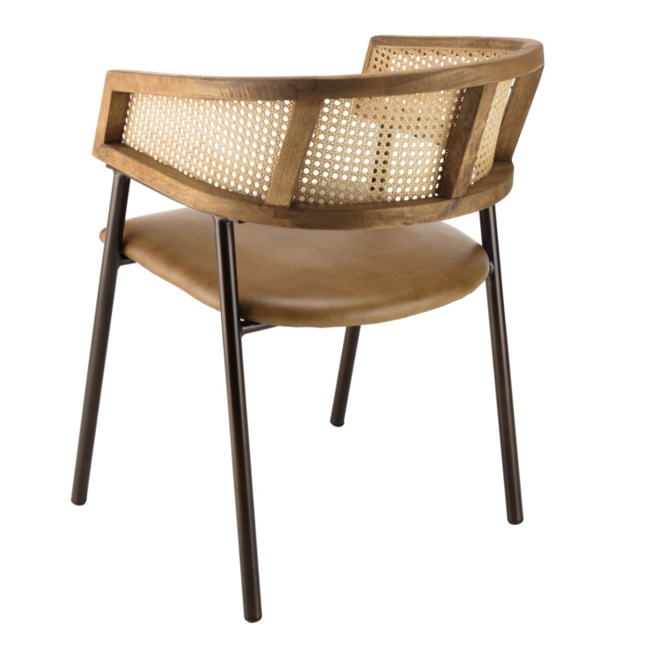 MARCEL - Lot de 2 fauteuils assise cuir dossier en manguier et rotin