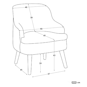 Fauteuil Naivi -tissu et bois-couleur beige 60 x 77 x 62 cm