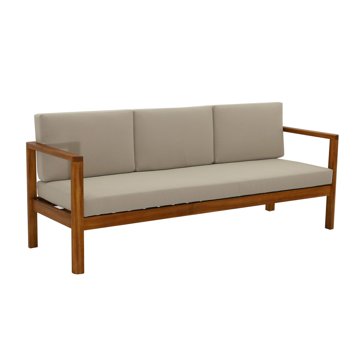 Canapé de jardin 3 places en bois massif et coussins déhoussables taupe L190 cm AKIS