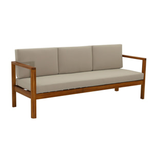 Canapé de jardin 3 places en bois massif et coussins déhoussables taupe L190 cm AKIS